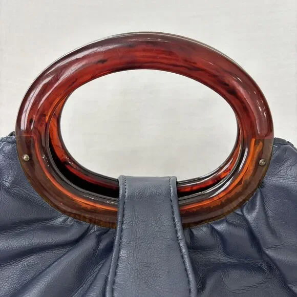 Vintage JR Florida USA Navy Blue Handbag Purse Bakelite Handles MCM Mod 50s 60s - Picture 2 of 15